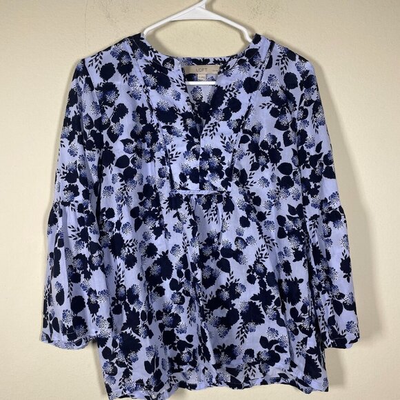 LOFT Tops - Loft Women's Navy & Blue Wide 3/4 Sleeve Floral Semi-Sheer Top MP!